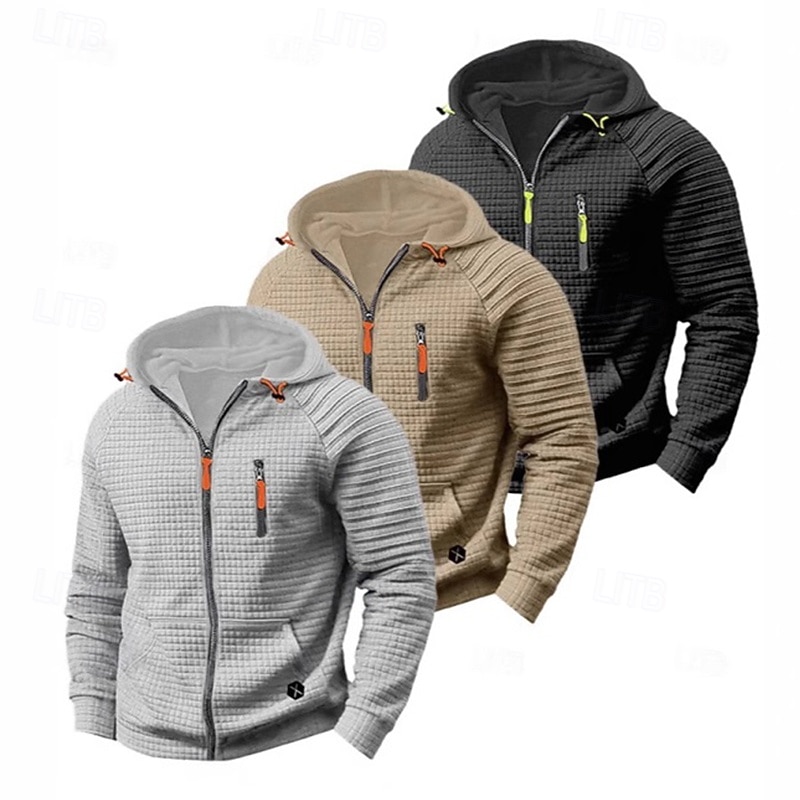 Men's Zip Sweatshirt Black Khaki Gray Hooded Plain Zip Up Zipper Front Pocket Sports & Outdoor Casual Daily Streetwear Cool Designer Spring &  Fall Clothing Apparel Hoodies Sweatshirts  Long Sleeve