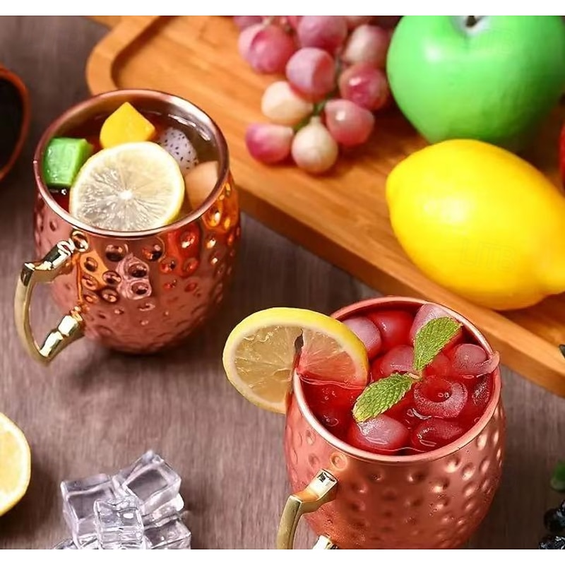 16oz Hammered Copper Moscow Mule Mug, Single Cup with 304 Stainless Steel Lining and Brass Handle, for Cold Drinks, Beer, Wine, Bar, Party, Gift2