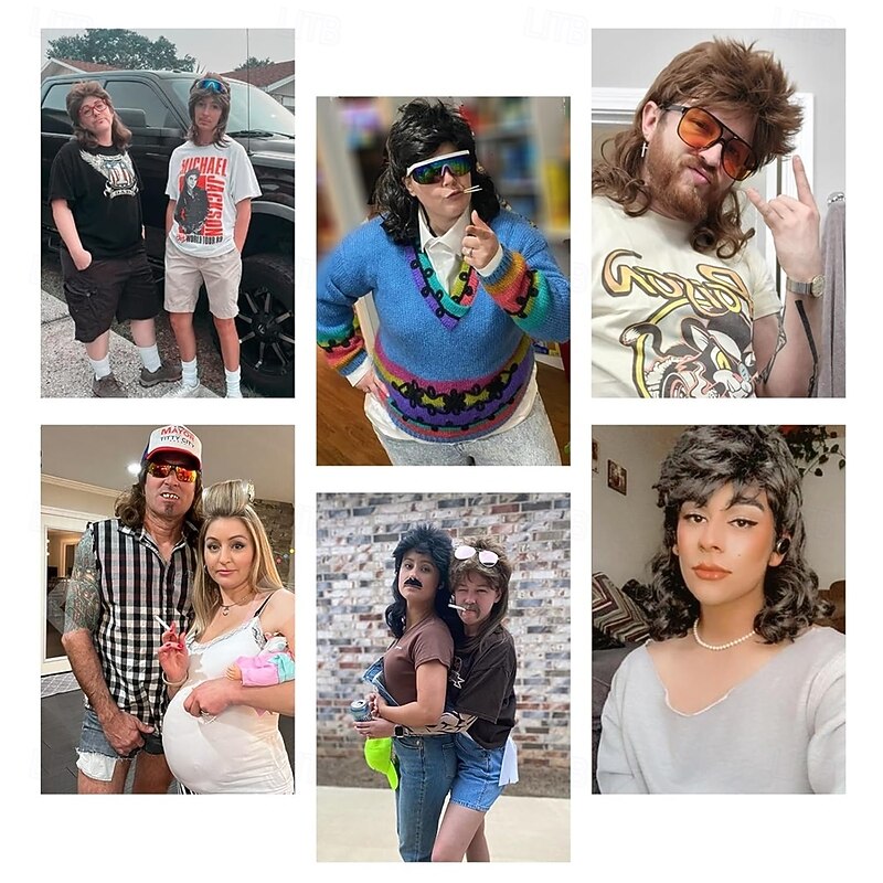 Mullet Wig for Men Joe Dirt Emo Wig 80s Costumes Fancy Party Cosplay for Male Halloween Costumes Punk Rocker2