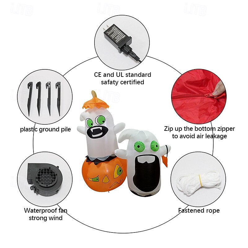 5 FT Tall Halloween Inflatable Sneaking Naughty Ghost With Pumpkin Cap And Gift Bag, Blow Up Inflatable With Build-In LED For Halloween Party Indoor, Outdoor, Yard, Garden Decoration4