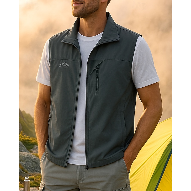 Men's Fishing Vest Hiking Vest Sleeveless Vest Outdoor Waterproof Windproof Zipper Pocket Nylon Black Army Green Red Hunting Fishing Climbing4