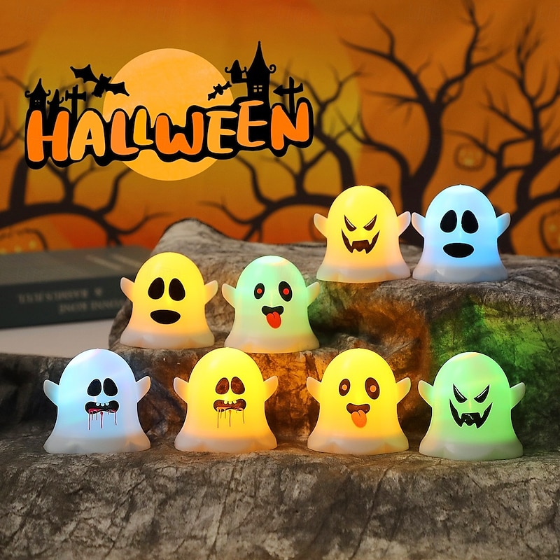 1 Pc Halloween Cute Expressions Ghost Light LED Candle Light Venue Decoration Props Pumpkin Nightlight Decoration Ornament