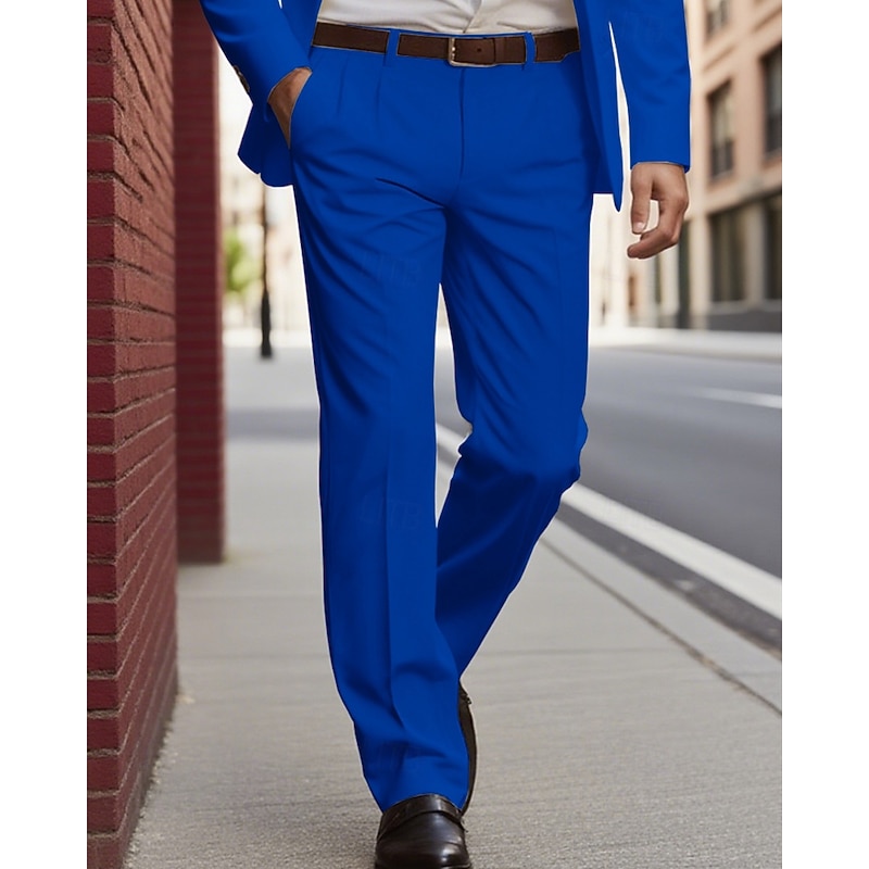 Men's Dress Pants Trousers Slacks Pocket Buttons Plain Comfort Formal Party Work Fashion Classic Style Coral Pink Yellow Micro-elastic2