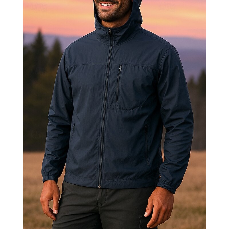 Men's Windbreaker Hiking Jacket Outdoor Sun Protection Lightweight Breathable Hiking Outfits Hiking Clothes Summer Spring Jacket Camping / Hiking / Caving Running Solid Color Black Light Grey Purple