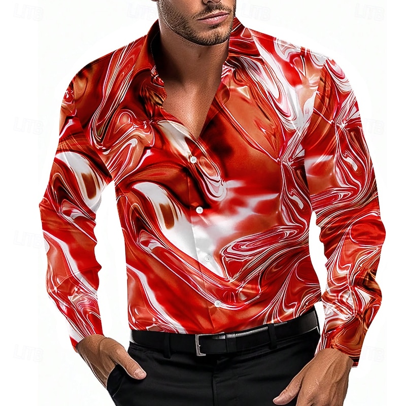 Men's Marble Gradient Color Abstract Liquid Art Shirt Satin Shirt Dress Shirt Long Sleeve Fashion Casual Vacation Dailywear Summer Spring Fall Turndown 3D Print Button Up Shirts Red Blue Purple Light4