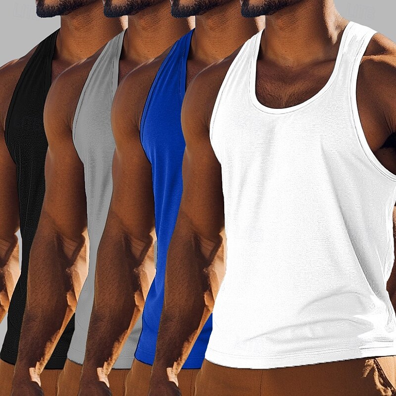 Men's Tank Top Vest Undershirt Sleeveless Shirt Sleeveless Crewneck Scoop Neck Summer Solid Color Plain Fashion Basic Classic 4-Piece Street Casual Sports A B C Top Tee for Men4