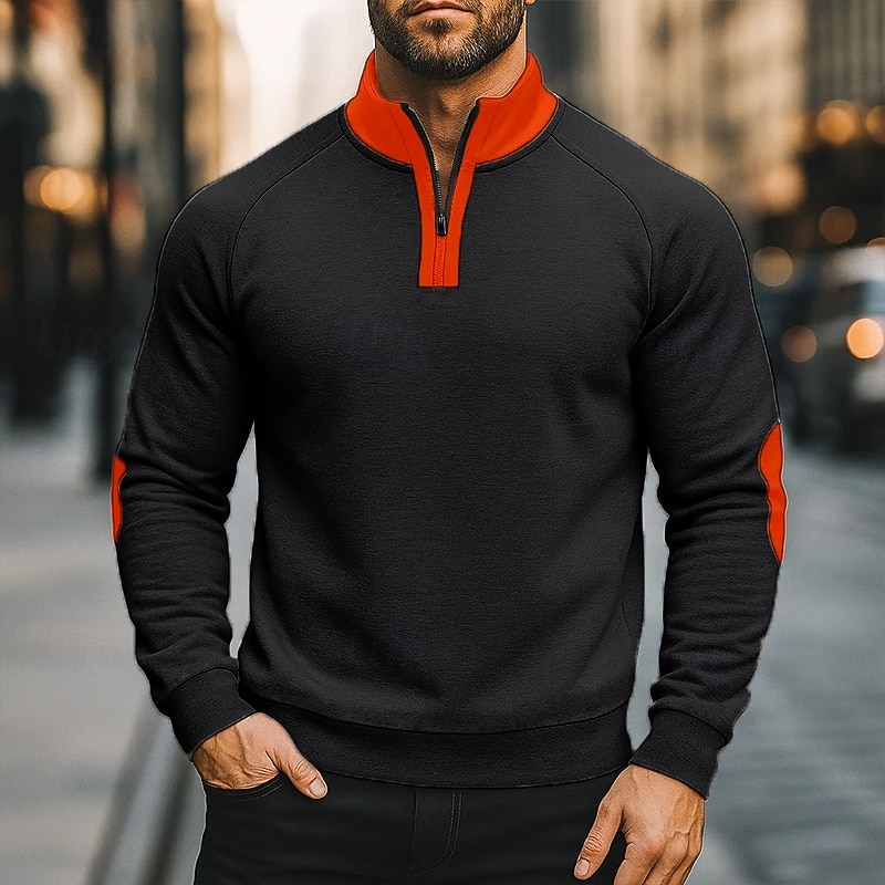 Men's Sweatshirt Quarter Zip Sweatshirt Black Navy Blue Camel Light Grey Dark Gray High Neck Plain Patchwork Sports & Outdoor Casual Daily Streetwear Cool Designer Spring &  Fall Clothing Apparel2