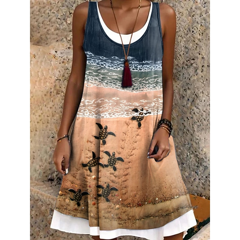 Women's Mini Dress Sundress A Line Dress Off The Shoulder Dress Vacation Casual Boho Daily Regular Fit Graphic Animal Sleeveless Crew Neck Blue Purple Brown Green Summer Spring Fall