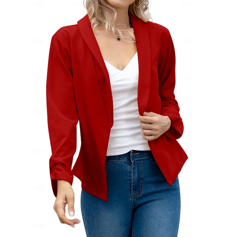 Women's Blazer Comfortable Breathable Slim Fit Fashion Modern Plain Work Daily Regular Turndown Regular Fit Long Sleeve Outerwear Light Pink Black White Spring Fall