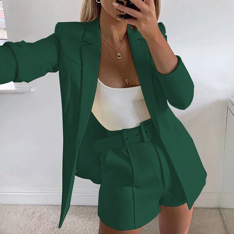 Women's Blazer Comfortable Breathable Slim Fit Fashion Modern Plain Work Daily Regular Turndown Regular Fit Long Sleeve Outerwear Yellow Blue Dark Green Spring Fall3