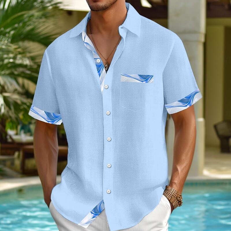Men's Shirt Linen Shirt Summer Shirt Beach Shirt Button Up Shirt Casual Holiday Pink Sky Blue Green Beige Short Sleeve Turndown Summer Clothing Apparel Front Pocket4