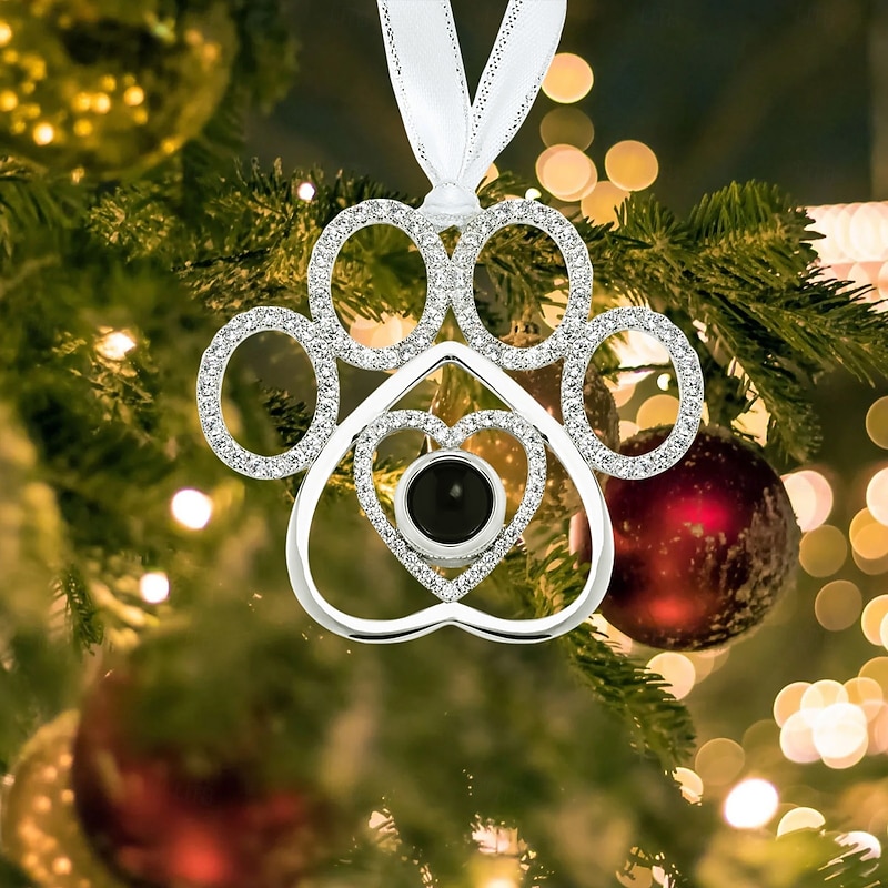 Personalized Christmas Photo Dog Paw Projection Ornament Custom Picture Memorial Gift Charm Xmas Tree Hanging Decor, Christmas Gift for Her/Him/Family3