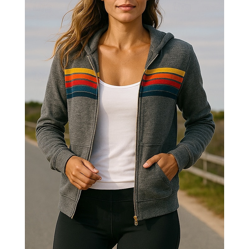 Women's Running Top Sports Sweatshirt Long Sleeve Top Athleisure Stripes Sun Protection Windproof Gym Outdoor Running Sportswear Activewear Black White Blue3