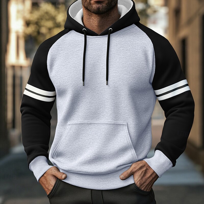 Men's Hoodie Pullover Hoodie Sweatshirt Fleece Hoodie Red Navy Blue Light Grey Dark Gray Hooded Plain Patchwork Color Block Sports & Outdoor Casual Daily Streetwear Cool Sportswear Spring &  Fall2