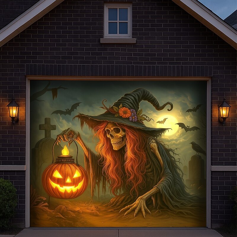 Halloween Garage Door Cover Outdoor Pumpkin and Snowman Banner, Large Tapestry Backdrop Decoration for Holiday Outdoor Garage Door and Home Wall, 2025 Halloween Decorations