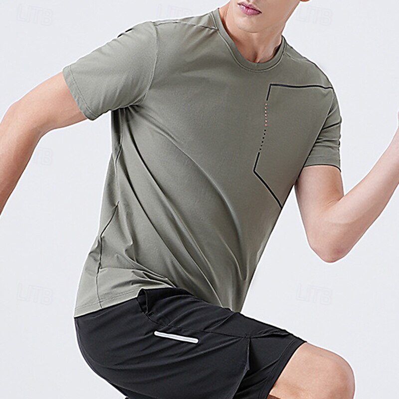 Men's Performance Shirt Sport Tee Shirt Short Sleeve Crew Neck Top Outdoor Quick Dry Sweat wicking anti-odor Breathable Polyester Black Blue Light Grey Fishing Tennis Running3