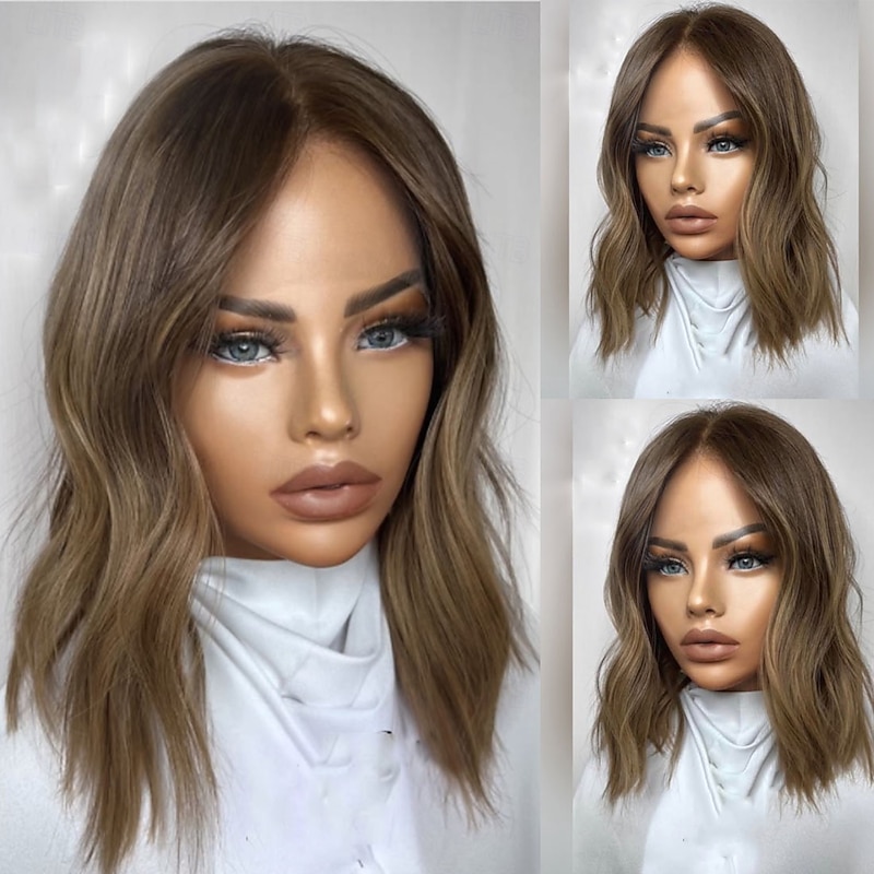 Human Hair 5x5 Closure 13x4 Lace Front Wig Short Bob Brazilian Hair Wavy Multi-color Wig 150% 180% Density with Baby Hair Ombre Hair Highlighted / Balayage Hair 100% Virgin Glueless For Women Short