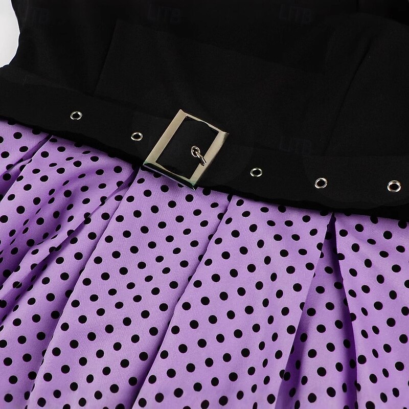 Retro Vintage 1950s Rockabilly Midi Swing Dress Flare Dress With Belt with Pockets Polka Dot Fancy Dress Women's Masquerade Vacation Casual Retro Theme Party Adults' Dress Headband Spring & Summer4