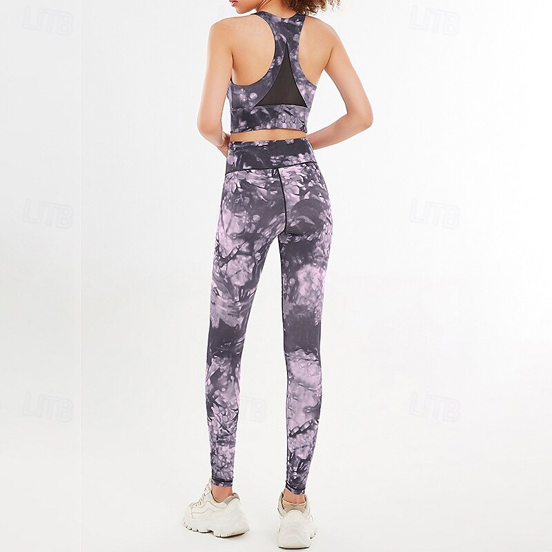 Women's 2 Pieces Activewear Set Sports Bras Seamless Leggings Printing Clothing Suit Pink Blue Gym Athletic Pilates High Waist Non See Through Tummy Control Sleeveless Sport Activewear Tight Fit3