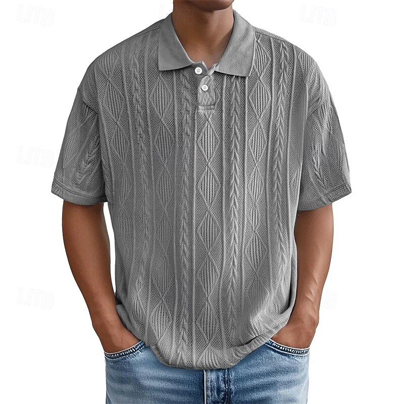 Men's Golf Shirt Golf Polos Shirts Work Casual Lapel Short Sleeve Basic Modern Plain Buttons Jacquard Summer Spring Regular Fit Apricot Black White Wine Blue Purple Golf Shirt3