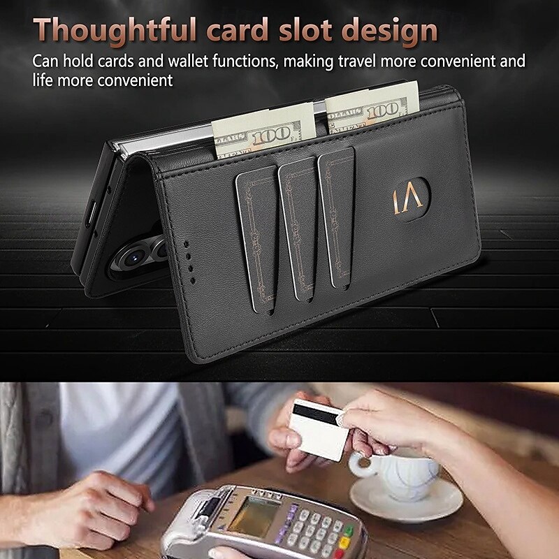 Phone Case For Samsung Galaxy Z Fold 7 Z Fold 6 Z Fold 5 Z Fold 4 Wallet Case Kickstand Card Slot Shockproof Retro TPU PU Leather4