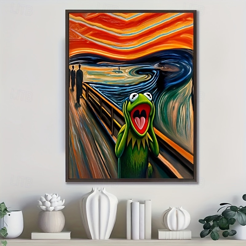 1pc Frameless Frog Scream Art Deco Canvas Print Poster - Waterproof Ideal for Living Room Bedroom Home Office Classroom Decor4