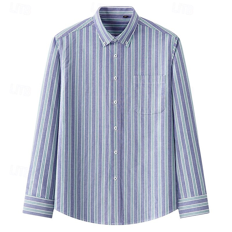 Men's Shirt Dress Shirt Button Down Shirt Oxford Shirt Striped Shirt Stripes Daily Wear Corporate Clothing Light Pink Yellow Dark Navy Blue Long Sleeve Shirt Collar All Seasons Clothing Apparel Buckle3