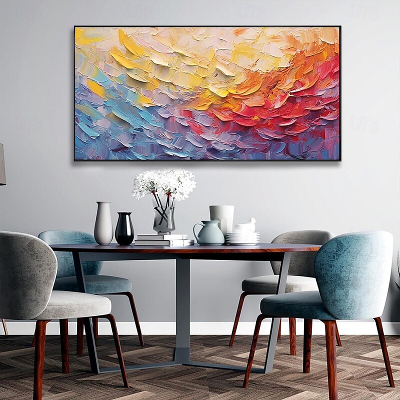 Handmade Oil Painting Canvas Wall Art Decoration Modern Abstract Colorful and Varied Knife Painting for Living Room Home Decor Stretched Frame Hanging Painting/Rolled Frameless Unstretched Painting4