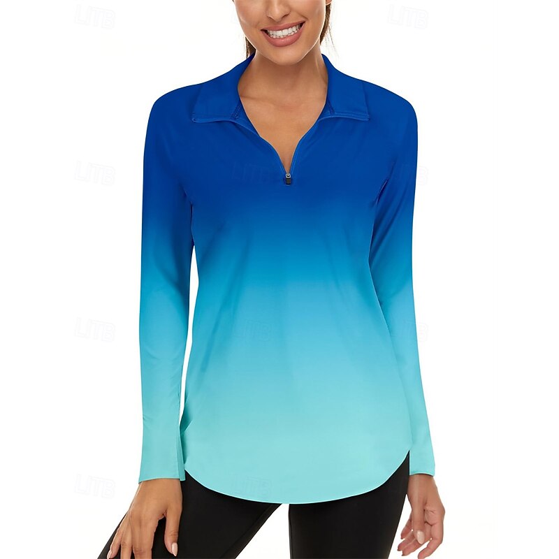 Women's Gradient Golf Polo Shirt Tennis Shirt Long Sleeve Quarter Zip Pullover UV Protection Elastic Breathable Tennis Golf Pickleball Zip Collar Shirt Polo Pink Blue Gray Tennis Clothing3