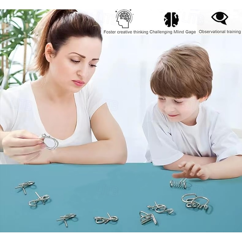 Metal Wire Puzzle Set of 24 with Pouch,Brain Teaser IQ Test Disentanglemen Iron Link Unlock Interlock Game Chinese Ring Magic Trick Toy for Party Favor Kids Adults Challenge2