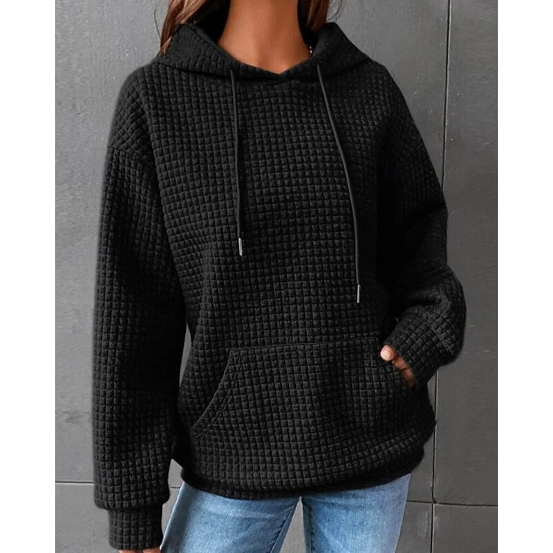 Women's Texture Sweatshirt Waffle Sweatshirt  Pullover Hoodie Sweatshirt Plain Streetwear Casual Long Sleeve Hooded Regular Tops Holiday Going out Pocket Black White Gray Fall Winter4