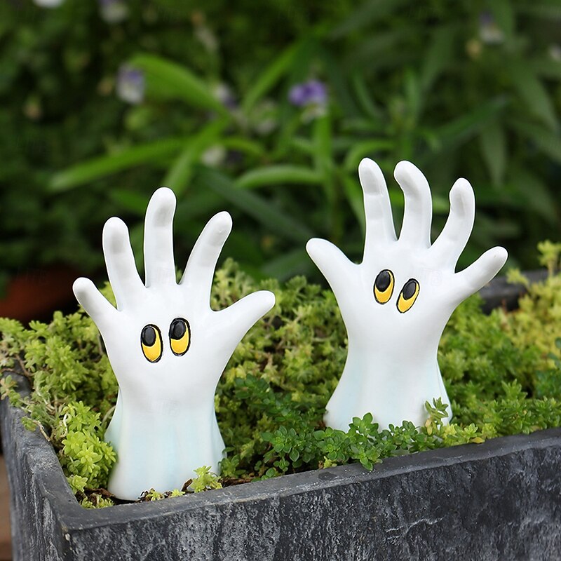 2PCS Halloween Resin Ghost Hands Figurines Set, Spooky Decorations for Outdoor Yard, Planter, Home, and Desktop Halloween Display