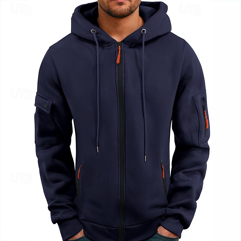 Men's Hoodie Full Zip Hoodie Tactical Hoodie Black Navy Blue Camel Light Grey Dark Gray Hooded Plain Pocket Sports & Outdoor Casual Daily Streetwear Cool Sportswear Spring &  Fall Clothing Apparel3