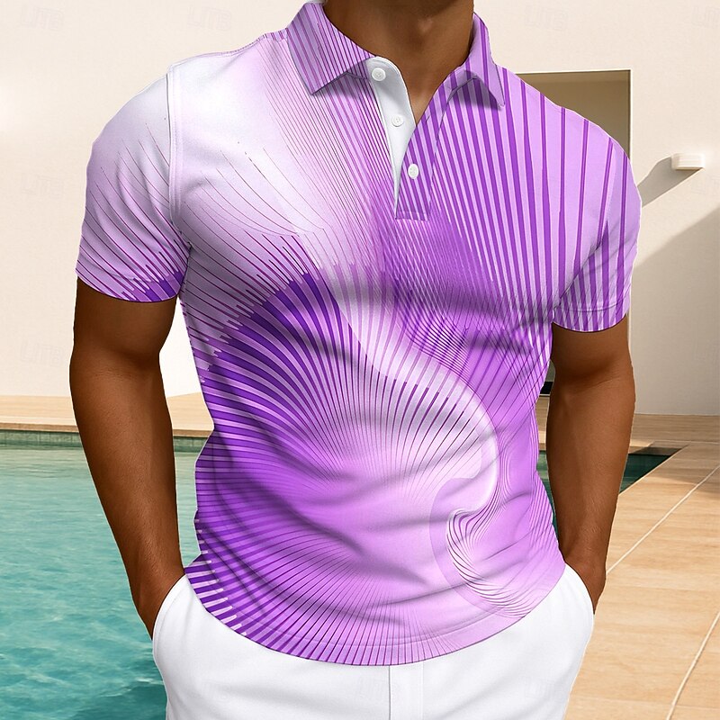 Men's Geometric Polo Short Sleeve Polo Shirts Collared Shirts Business Casual Outdoor Athleisure Daily Wear Buttons Summer Lake blue Blue Purple3