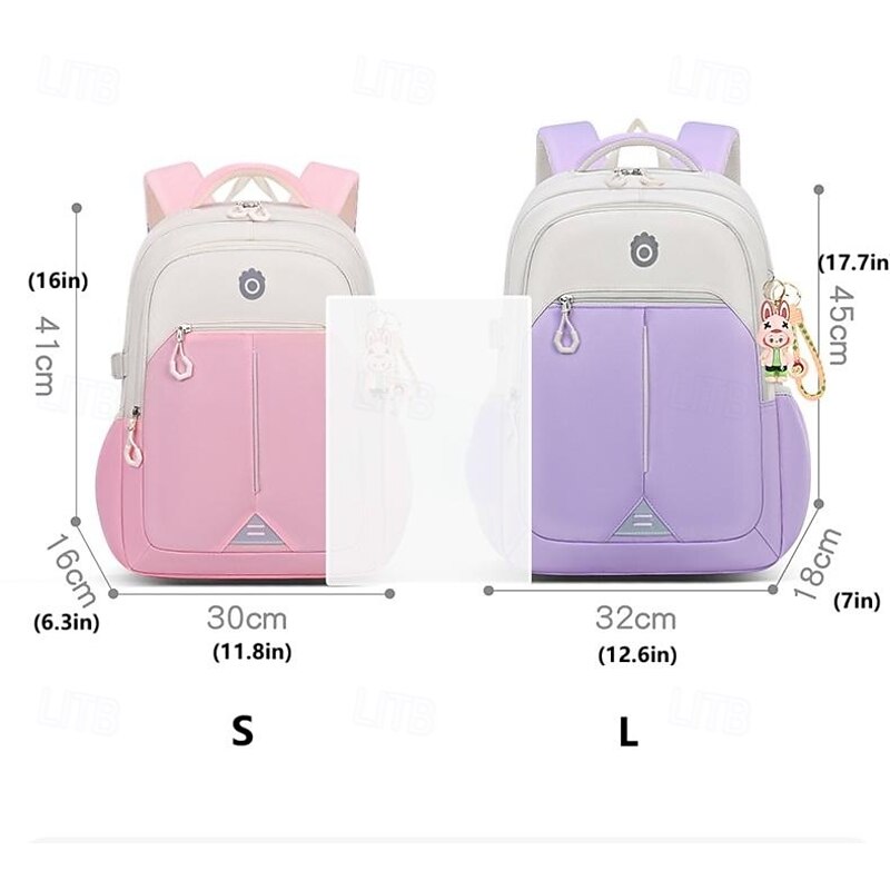 Girls' Pink and White School Backpack with Cute Cartoon Keychain, Lightweight Waterproof Bookbag with Large Capacity for Elementary and Middle School Students3