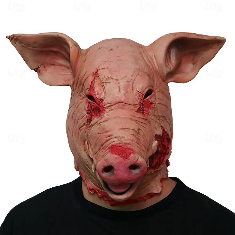 Halloween Creepy Pig Head Mask for Adults, Realistic Scary Costumes Latex Face Mask, Horror Full Head Pig Mask for Haunted House, Cosplay, and Masquerade Party Decor