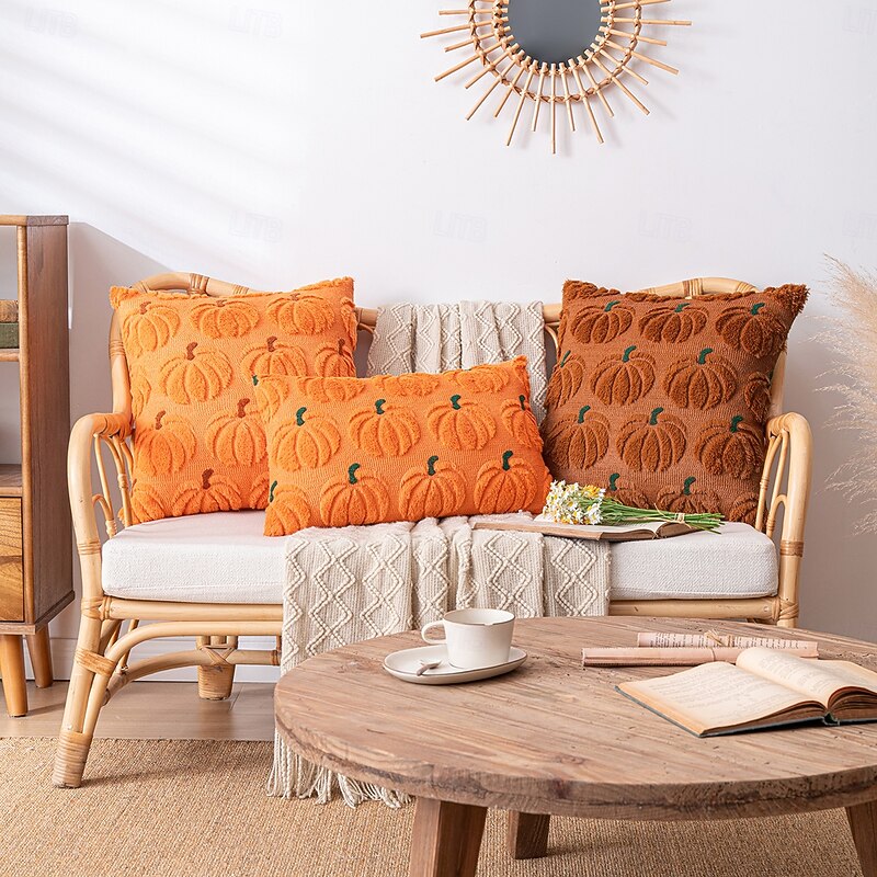1 pcs Halloween Toss Pillow Cover, Pumpkin Boho Casual Square Zipper Traditional Classic3