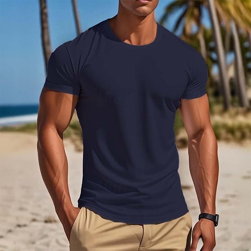 100% Cotton Men's T Shirt Tee Top Short Sleeve Short Sleeves Crew Neck Summer Solid Color Plain Fashion Basic Casual Plain Vacation Casual Casual Daily Navy Black White Top Tee for Men2