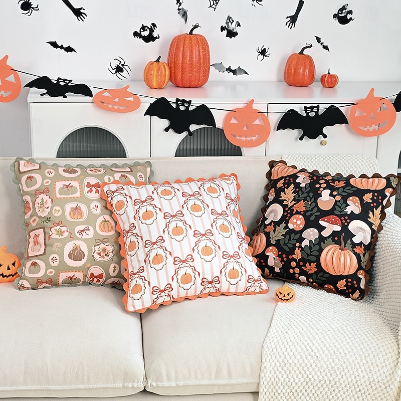 1 Pc Halloween Toss Pillow Cover, Pumpkin Geometric Casual Square Zipper Traditional Classic