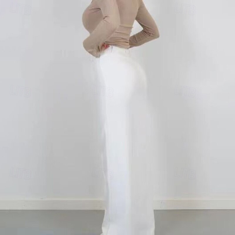 Women's Wide Leg Dress Pants Streetwear Casual Full Length Natural Plain Pocket Elastic Waist Comfortable Work Business Grey Navy Black White Fall Regular Fit4