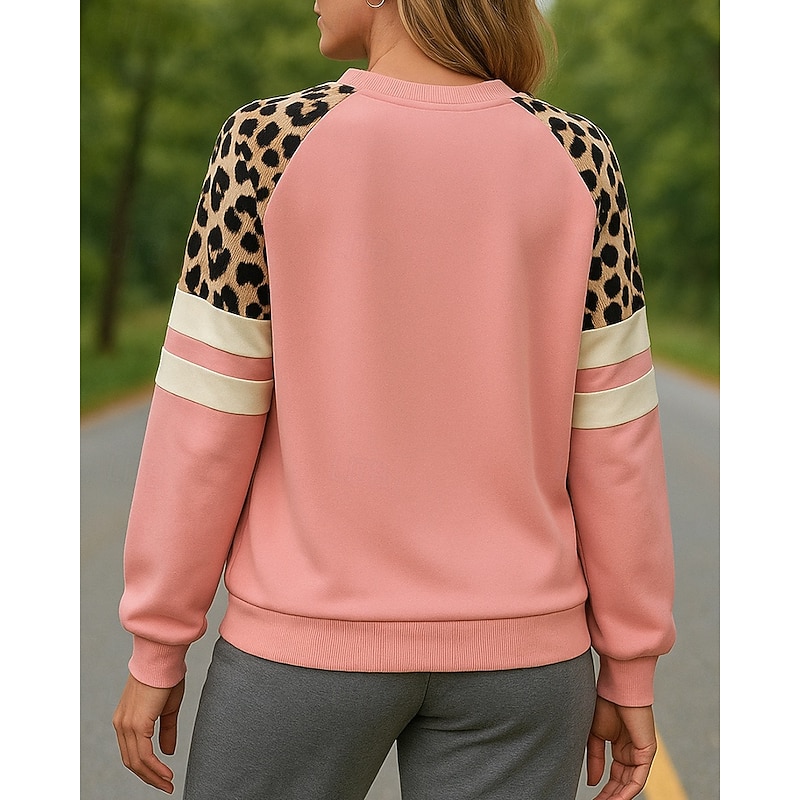Women's Pullover Sweatshirt Casual Tops Long Sleeve Top Athleisure Leopard Fashion Outdoor Running Sportswear Activewear Black Pink Green2