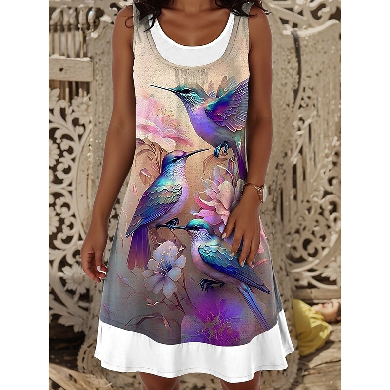 Women's Mini Dress T Shirt Dress Tee Dress Sundress A Line Dress Vacation Casual Daily Regular Fit Graphic Animal Sleeveless Crew Neck Pink Purple Orange Summer Spring Fall3