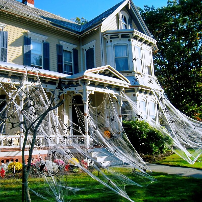 1200 Sqft Spider Webs Halloween Decorations Outdoor Halloween Spider Web Decoration With 60 Fake Spiders Super Stretchy Cobweb For Halloween Decorations Halloween Home Decor Haunted House Decor