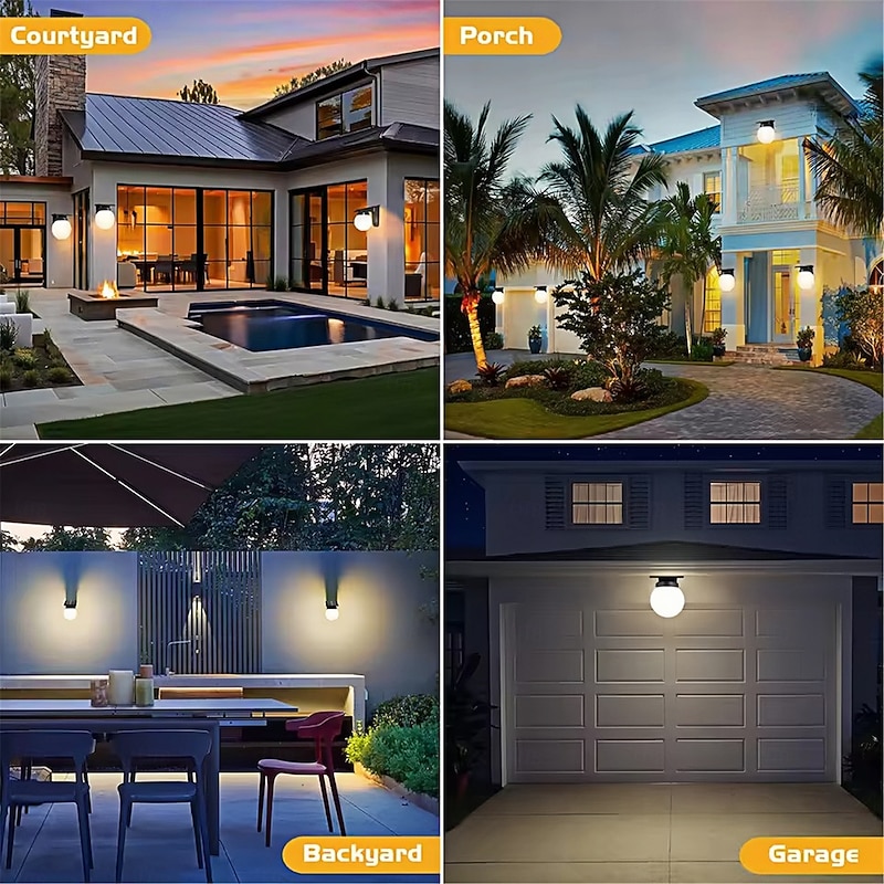 Solar Wall Lights Outdoor Adjustable Brightness Color IP65 Waterproof Solar Bulb Light for Garden Yard Gate and Pathway Lighting 1PC4