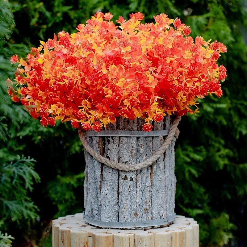 12 Bundles Artificial Fall Mums Flower(Orange & Yellow), UV Resistant Faux Plants for Outdoor Use, Fade-Resistant Plastic Greenery for Garden, Porch, Patio, and Autumn Home Decor4