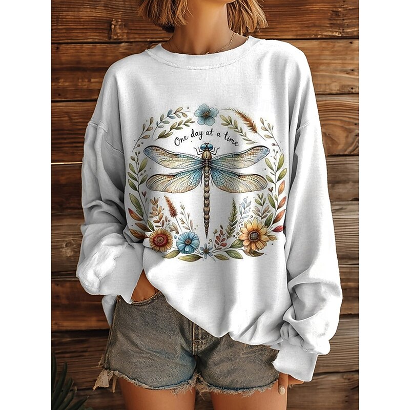 Women's Sweatshirts Graphic Animal Casual Long Sleeve Crew Neck Regular Tops Street Dailywear Casual Print White Khaki Dark Blue Beige Fall Winter4