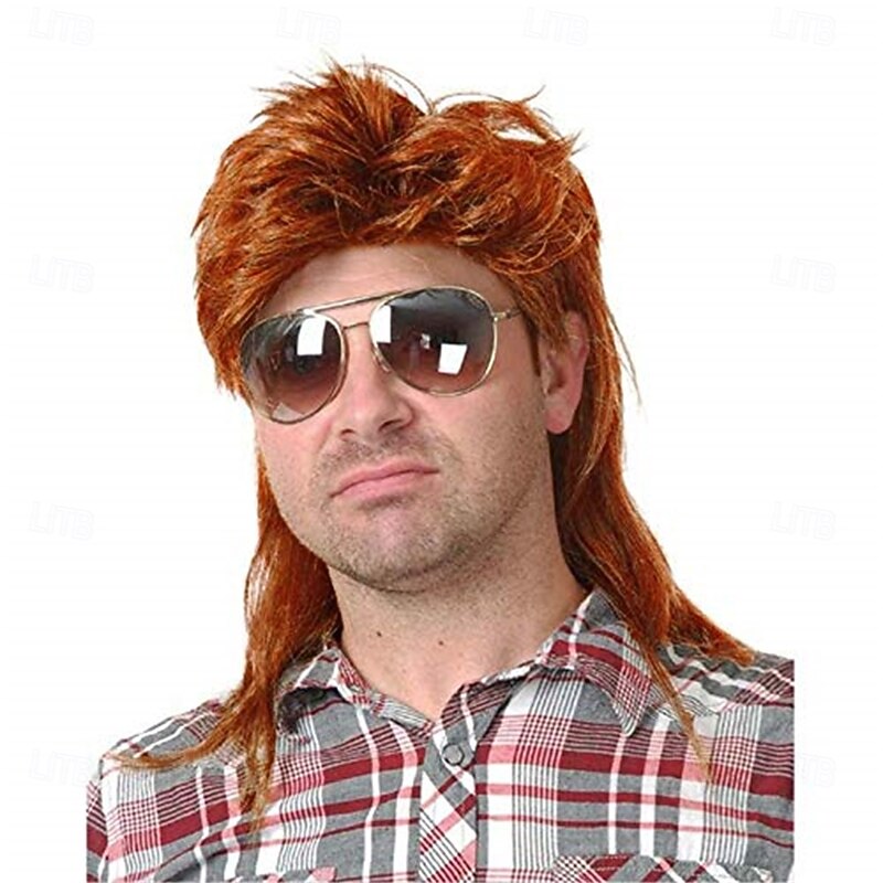 Mens Mullet Wig 70s 80s Halloween Cosplay Costume Wigs for Fancy DressBlue4
