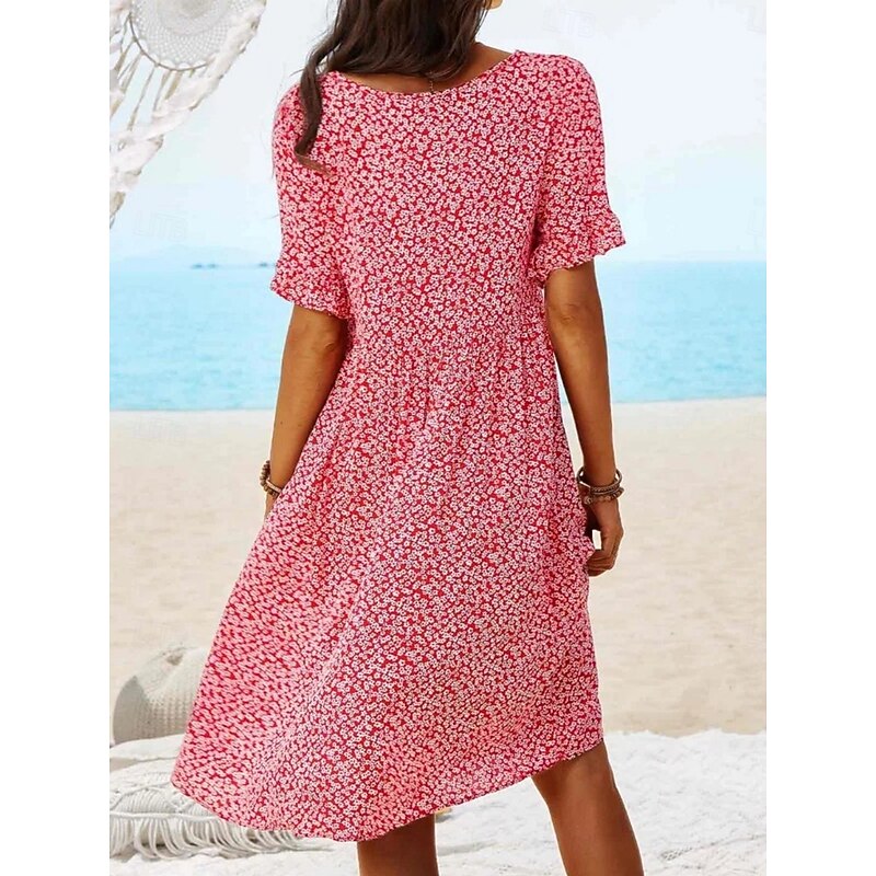 Women's Mini Dress Fit And Flare Dress Casual Outdoor Going out Regular Fit Floral Short Sleeve Crewneck Light Blue Yellow Red Dark Blue Summer Spring2