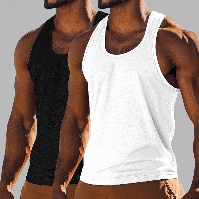 Men's Tank Top Vest Undershirt Sleeveless Shirt Sleeveless Crewneck Scoop Neck Summer Solid Color Plain Fashion Classic Casual 2 Piece Street Casual Sports Blue+Light Blue Royal Blue+Black Army Green2