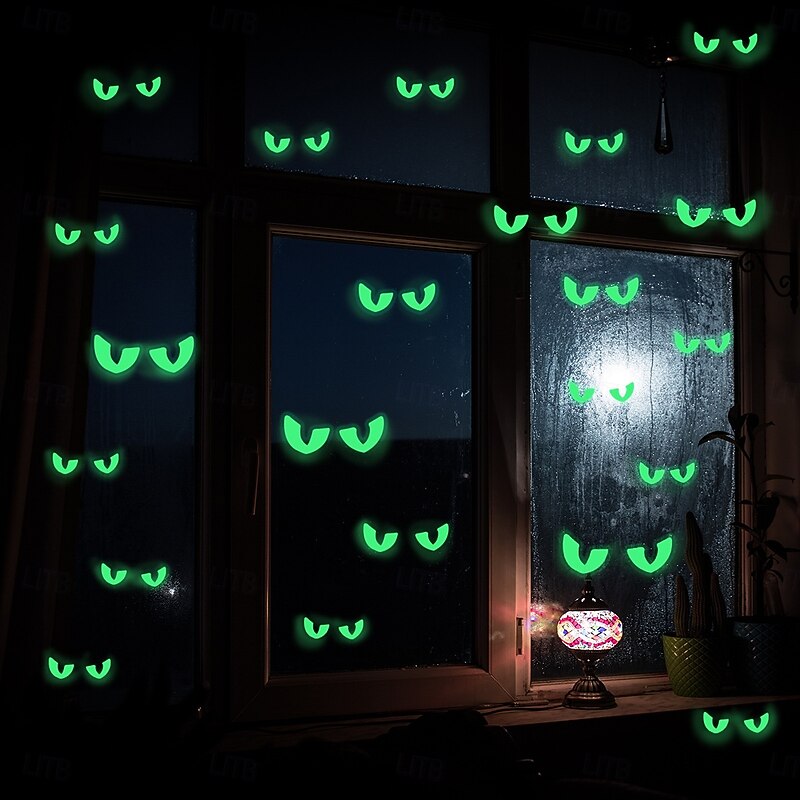 Halloween Glow in The Dark Eyes Wall Stickers, Scary Face Decals Self-Adhesive Luminous Decorations for Room Living Room Party Decor2